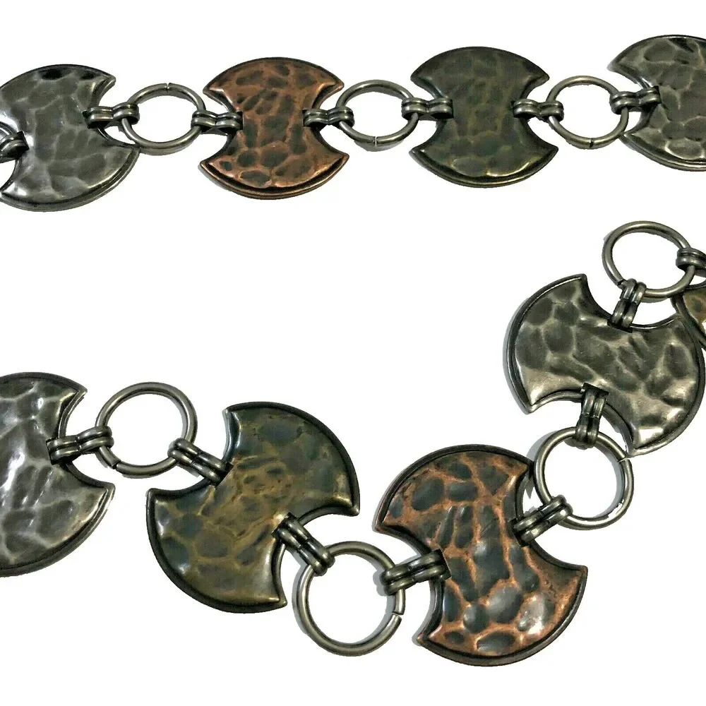Vtg Womens Hammered Metal Pendant Chain Belt Handmade Approx 33